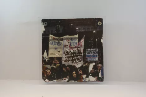 Protest - mixed media on 3.5" floppy disk - contemporary artwork