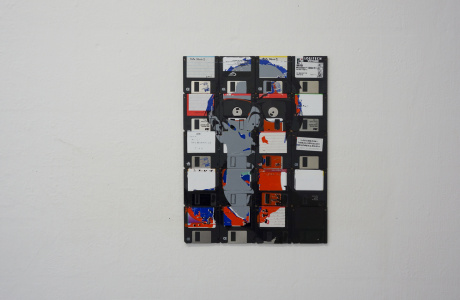 Dominik Jais self portrait - Silk screen on floppy disks - modern art