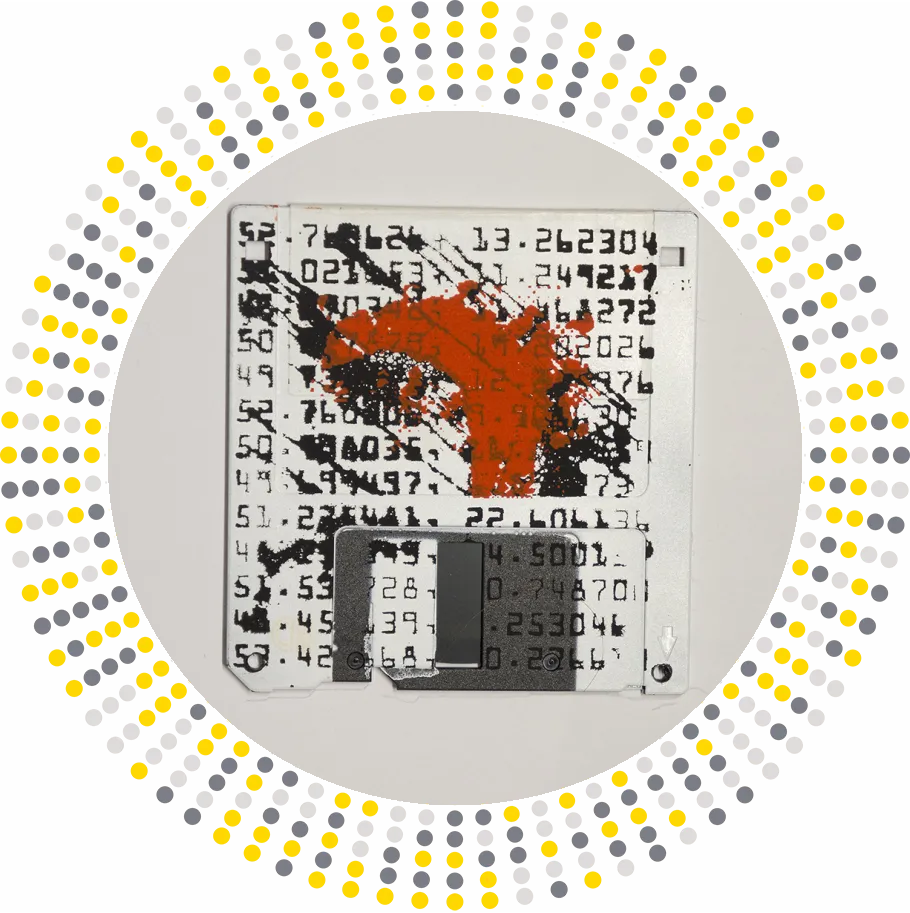 Numbers and fences, places of interest - silk screened on floppy disk