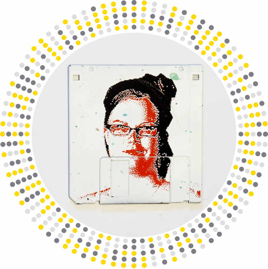 Lumia III - silk screen portrait on Floppy disk