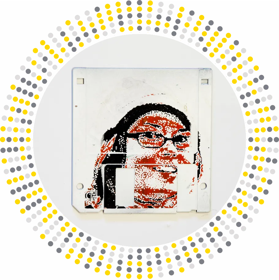 Lumia IV - silk screen portrait on Floppy disk