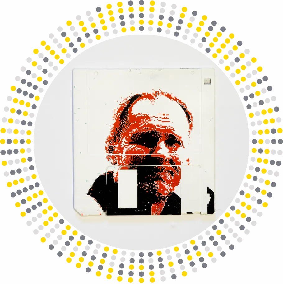silk screened 3.5" floppy disk - artwork - Klaus