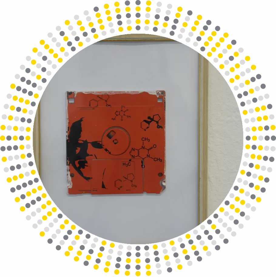 Silk screening on floppy disks - Coffee and cigarettes