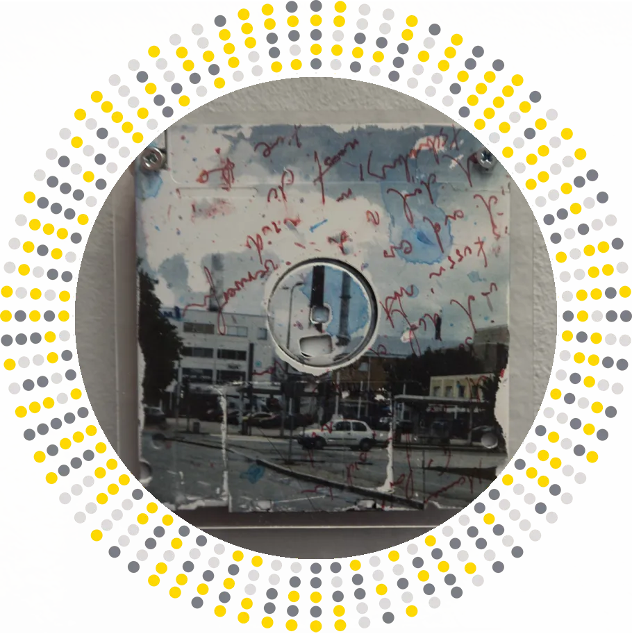 Single 3.5 floppy disk with Industry photo on it - secured by acryl glass
