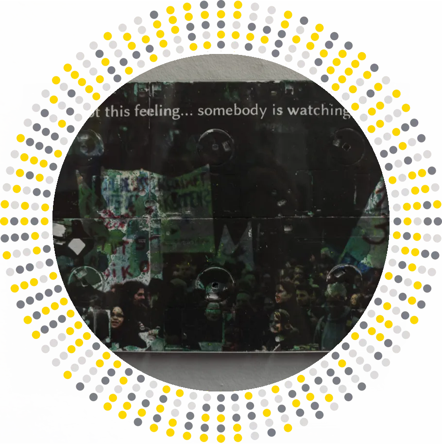 sombody is watchin you - protest image on 3.5" floppy disk