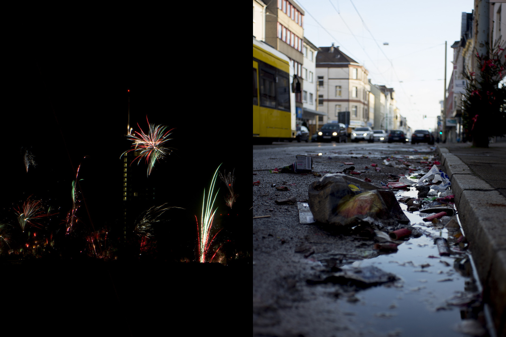 Before and after, the waste of fireworks