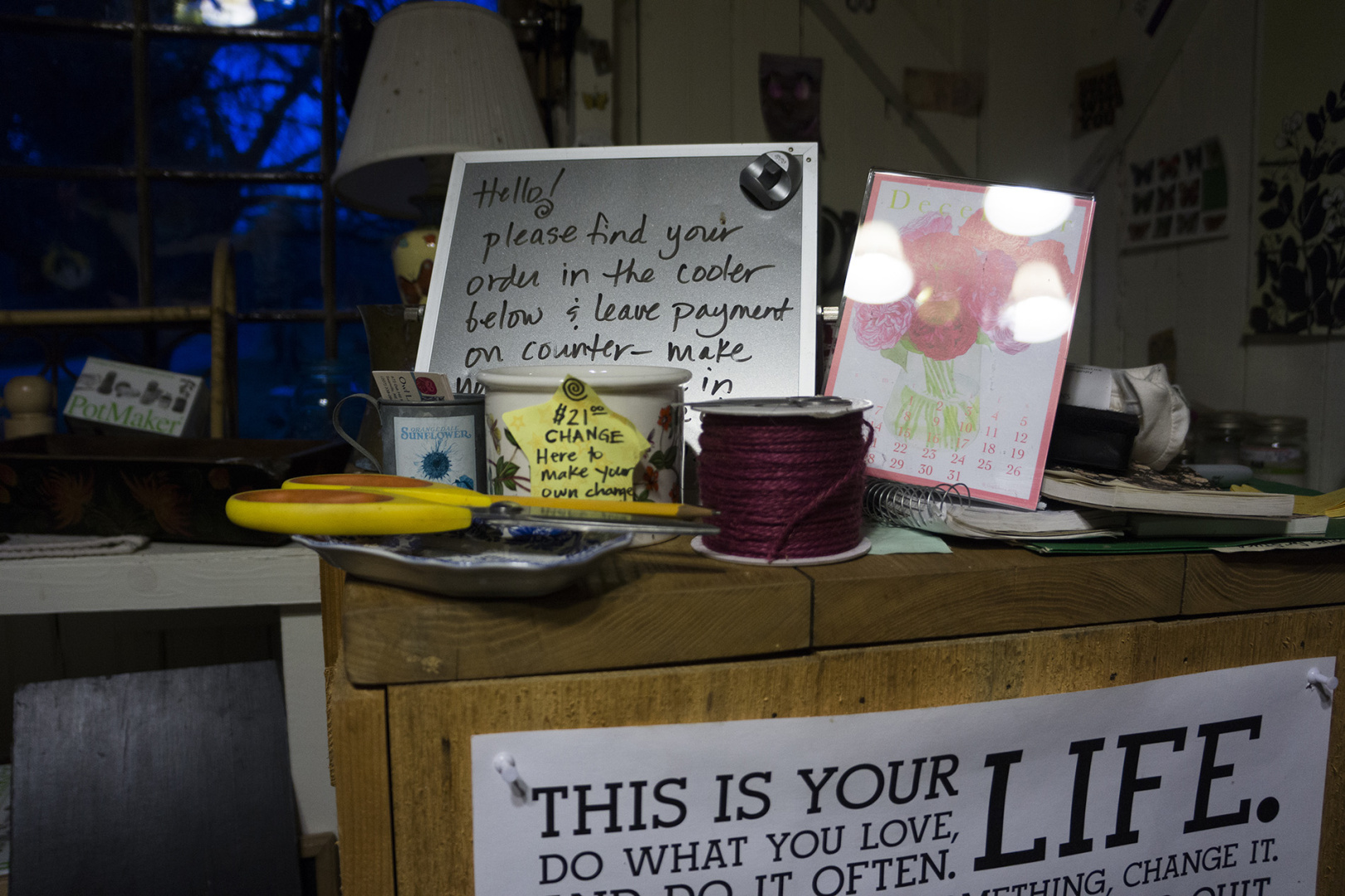 A poem inside a small cabin at a permaculture estate