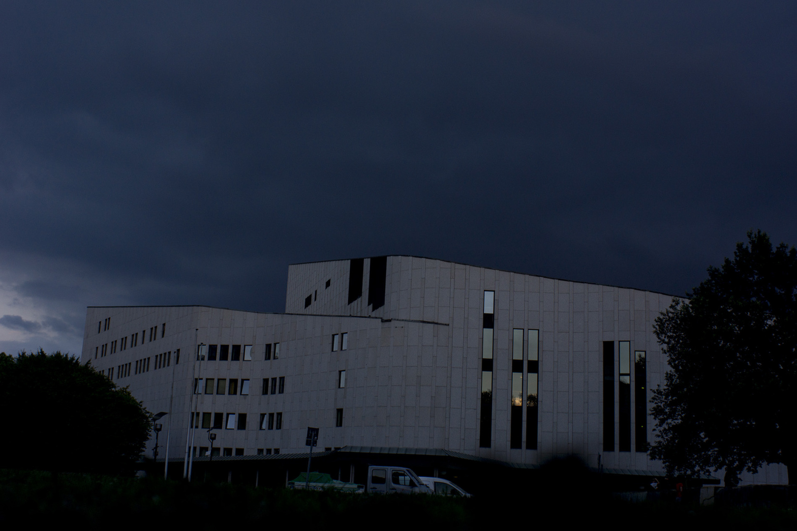 The famous Aalto Theater in Essen, Germany, during a shower