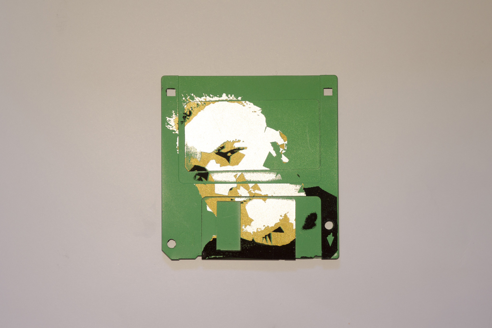 Silkscren of Michi on a 3.5" floppy disk. Contemporary artwork