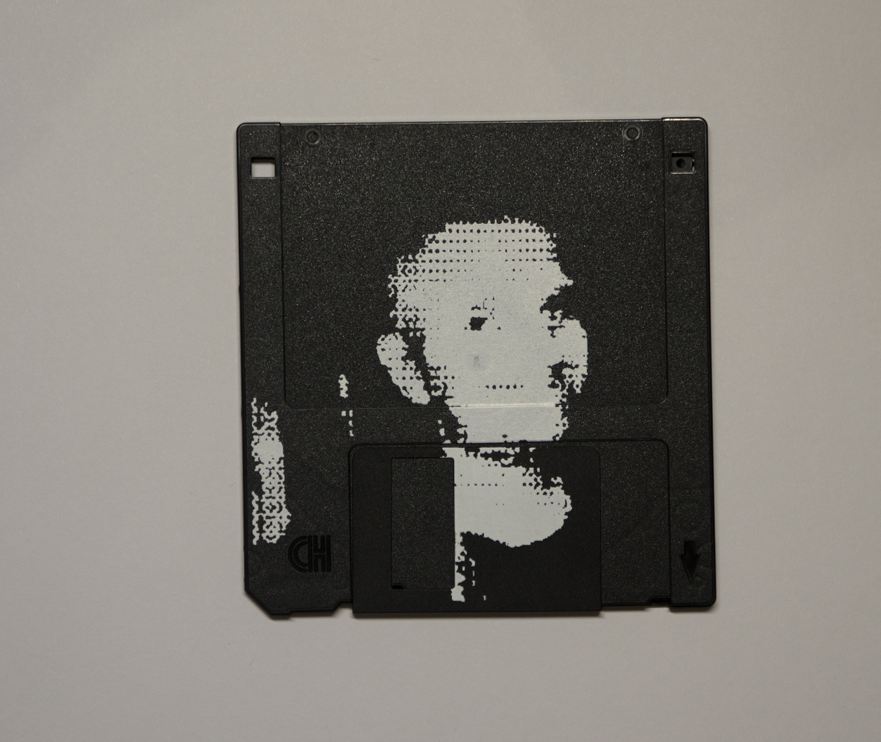silk screened halftone portrait on 3.5" floppy disk 