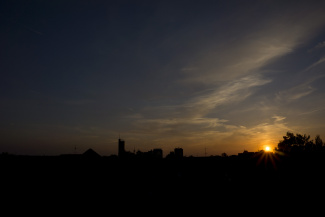Sundown in Essen showing RWE Tower, Evonic Sundown in Essen showing RWE Tower, Evonic