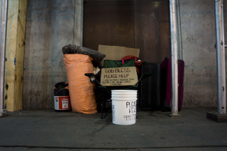 A beggars living place at the streets of New York City