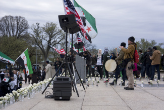 Protesters for a free Syria at the stairs of Lincoln memorial, Washington DC, USA