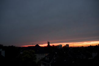 Sundown in Essen showing RWE Tower, Evonic and a blimps Sundown in Essen showing RWE Tower, Evonic and a blimps