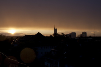 Sundown in Essen showing RWE Tower, Evonic Sundown in Essen showing RWE Tower, Evonic