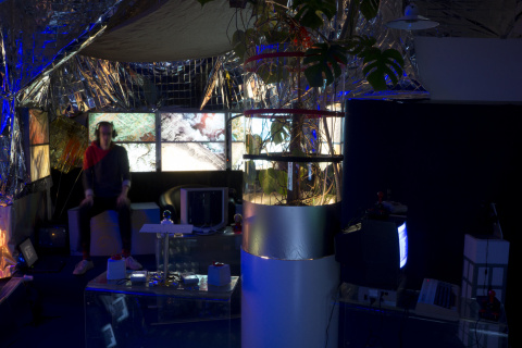 Inside the space ship C74 - an interactive art room-in-a-room installation