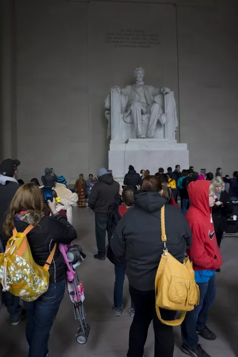 Behind the crowed at Lincoln Monument