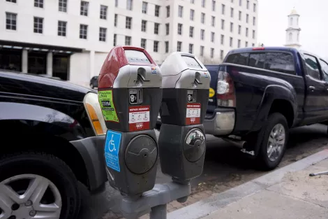 A parking meter that takes credit cards