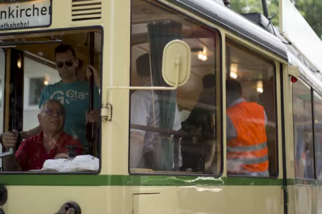 A historical tram in Essen, Germany