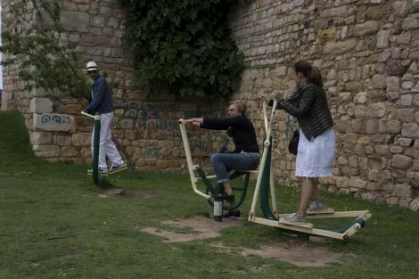 Taking an exercise at a public park in Faro, Portugal