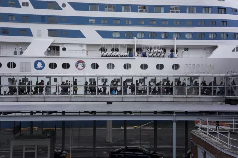 Passengers leaving the ferry at Helsinki, Finland