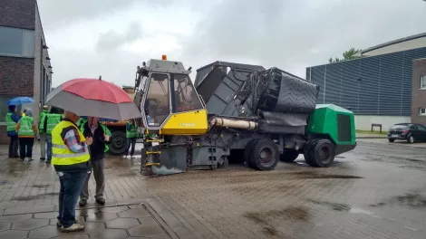 A special waste truck at a composting plant