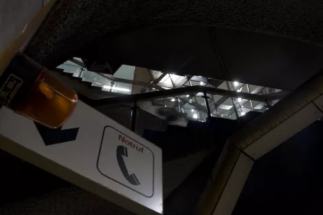 A look upwards at the subway station Berliner Platz prior renovation