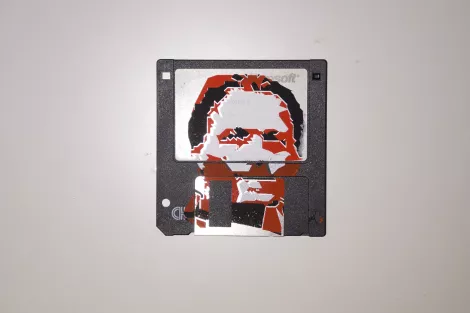 silk screened 3.5" floppy disk - artwork - Olaf Printmaster Guru 